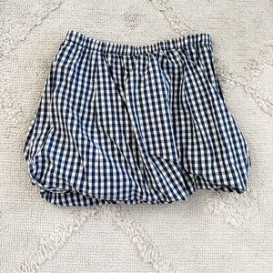 J. Crew Navy and White Checkered Cotton Skirt Bubble Hem